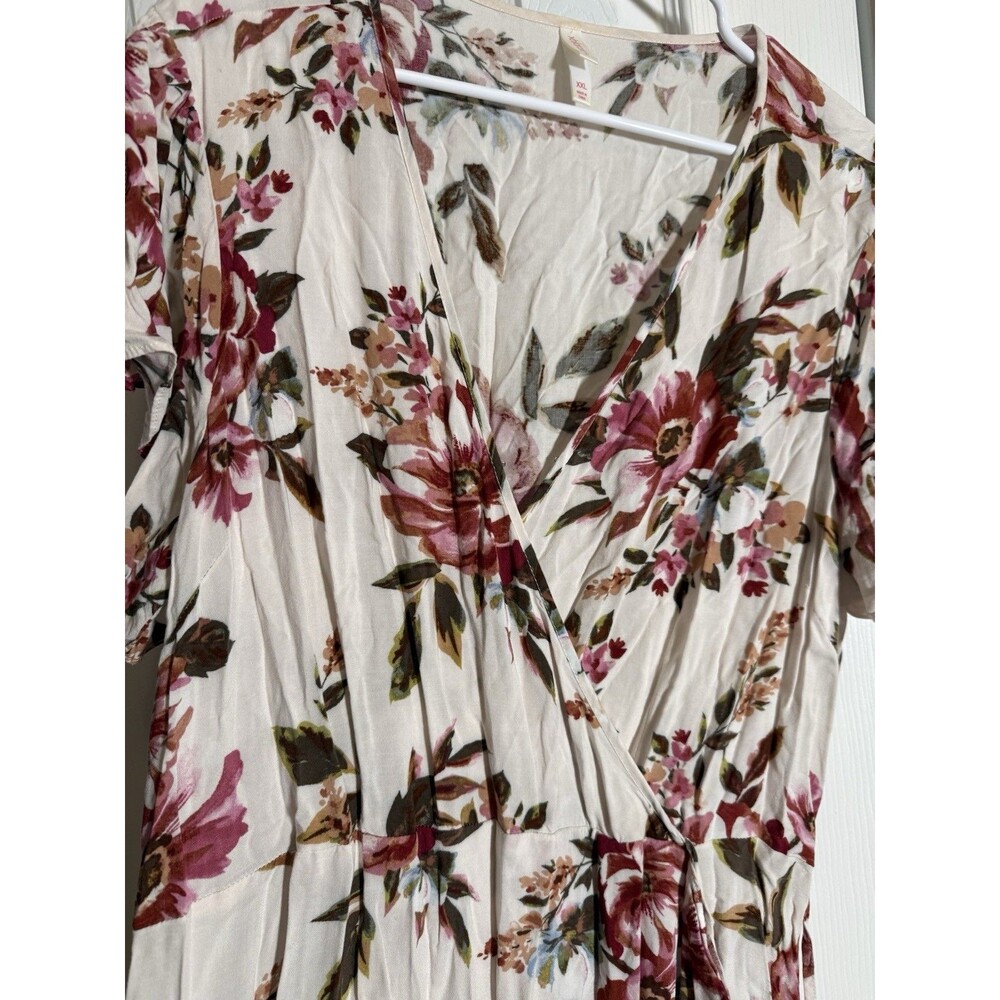 Xhilaration XXL Ivory Floral Maxi Dress Boho Cottagecore Short Sleeve - Picture 7 of 12